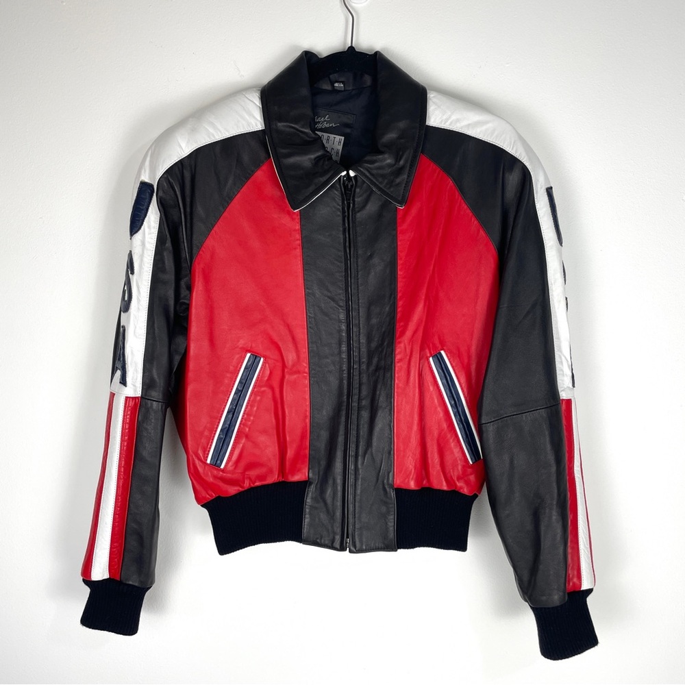 Vintage Michael Hoban Leather USA Flag North Beach Jacket 11/12
